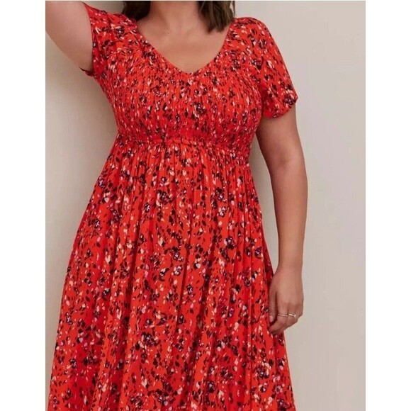 torrid Dresses & Skirts - Torrid Dress Size 3 Midi Skater Smocked Gauze VNeck Orange Purple Floral 3X